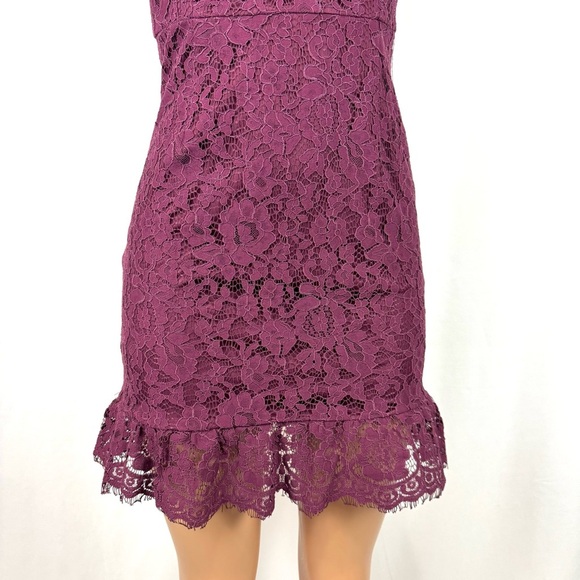 Storia High Neck Lace Ruffled Mini Dress Sleeveless Burgundy Red Sz M Boho Chic - Picture 5 of 16